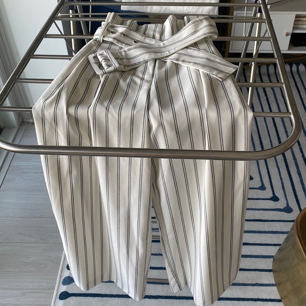 White and black pin stripe free people pants